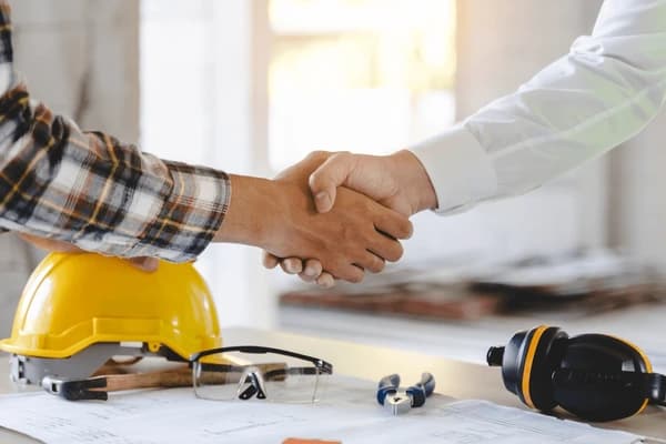 Contractor shaking hands with a client
